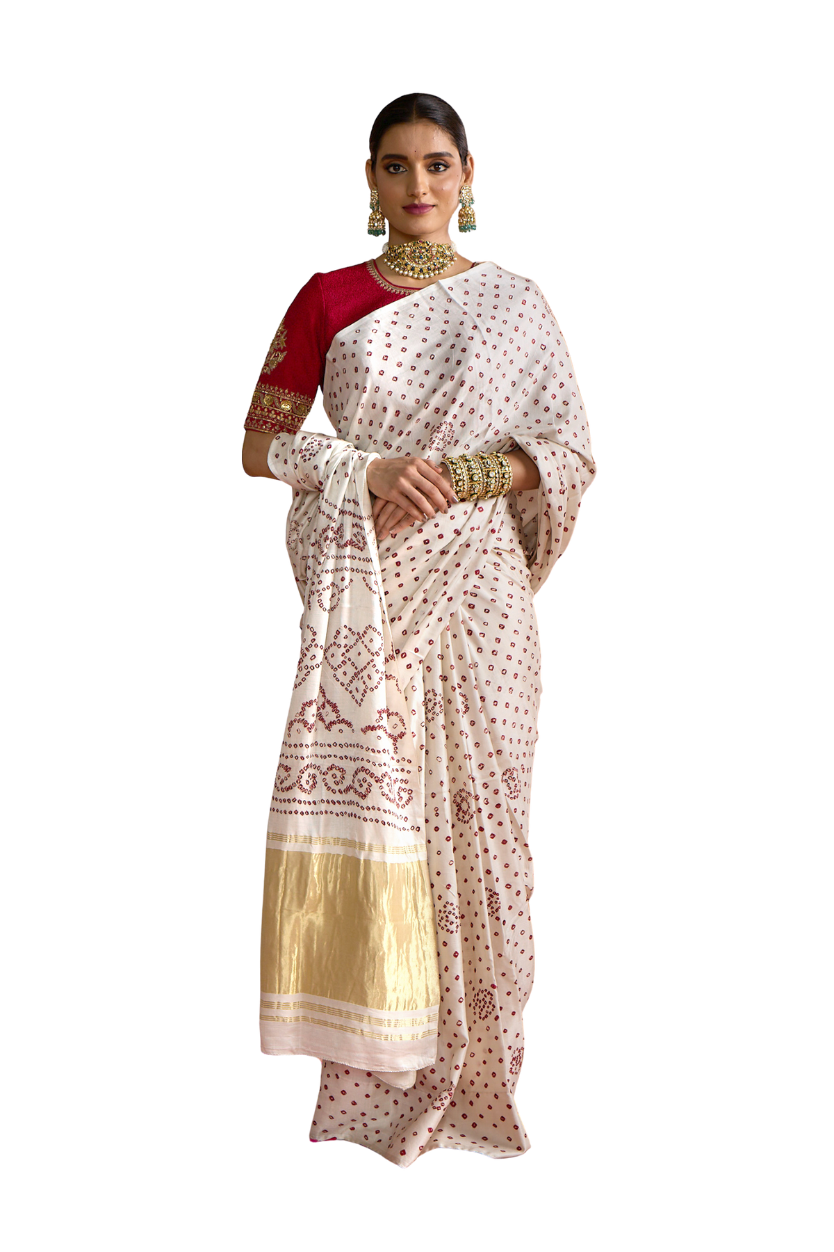 Pearl Bandhani Saree - Pearl White