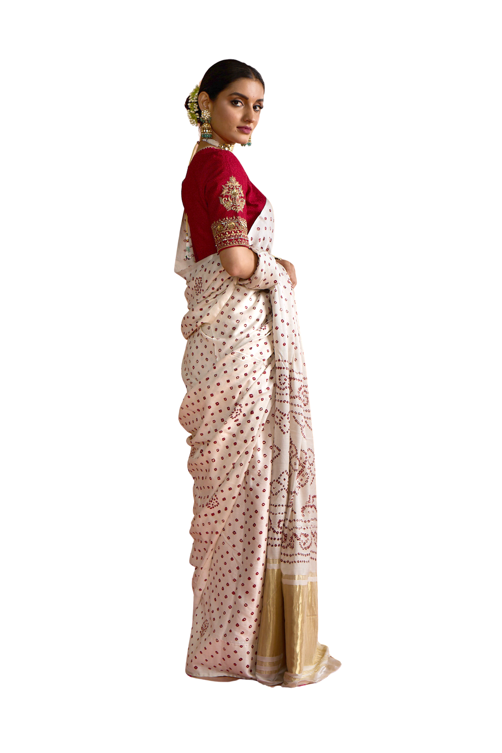 Pearl Bandhani Saree - Pearl White
