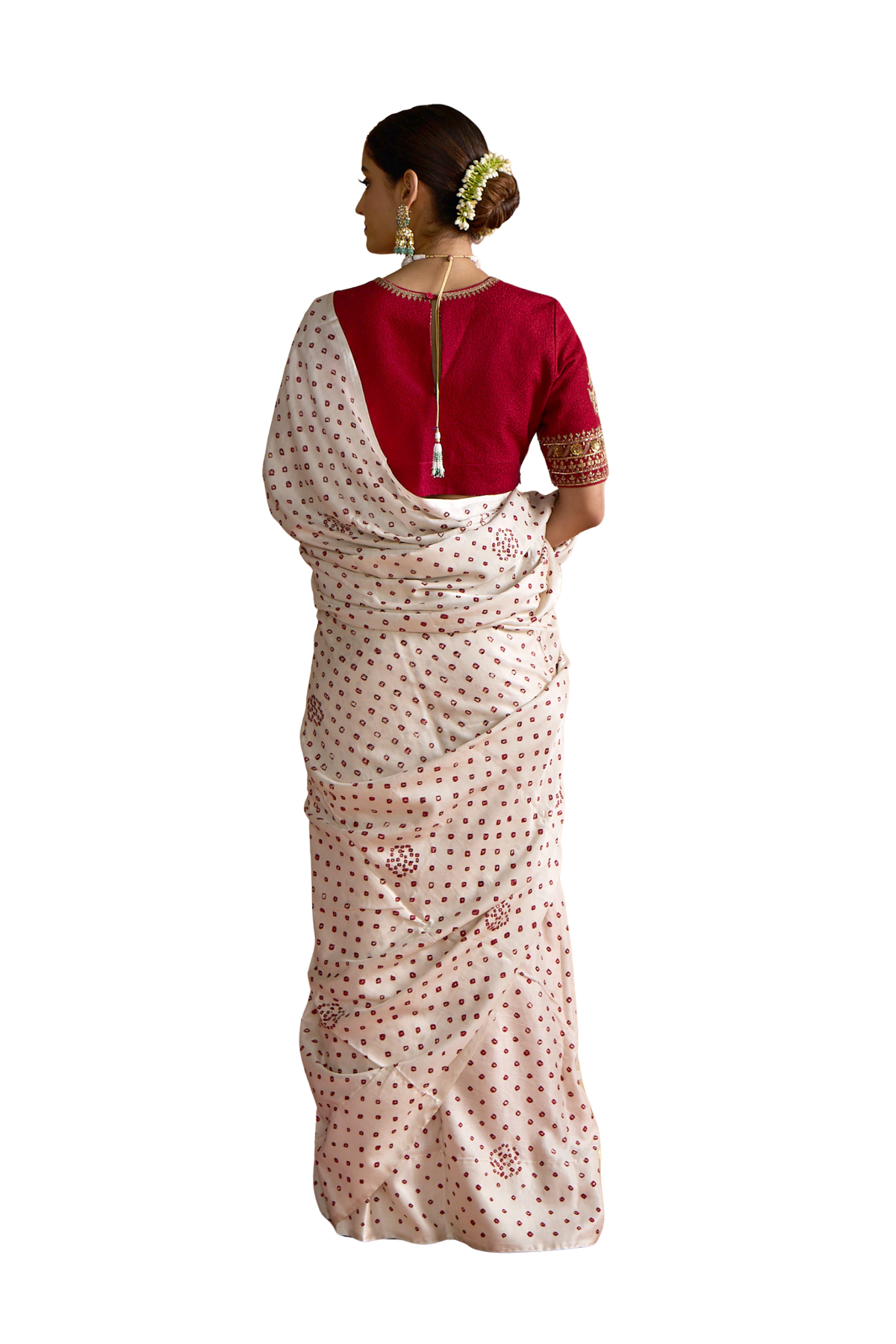 Pearl Bandhani Saree - Pearl White