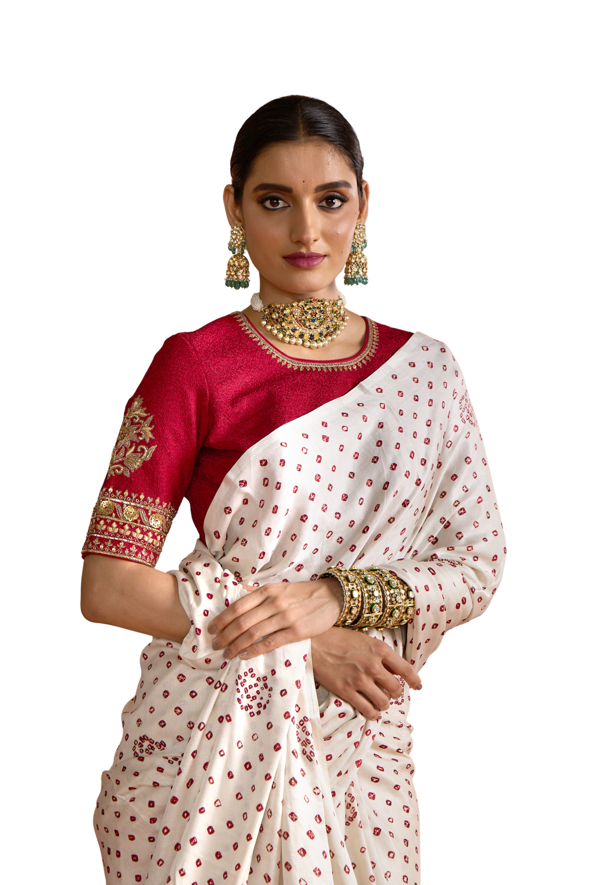 Pearl Bandhani Saree - Pearl White