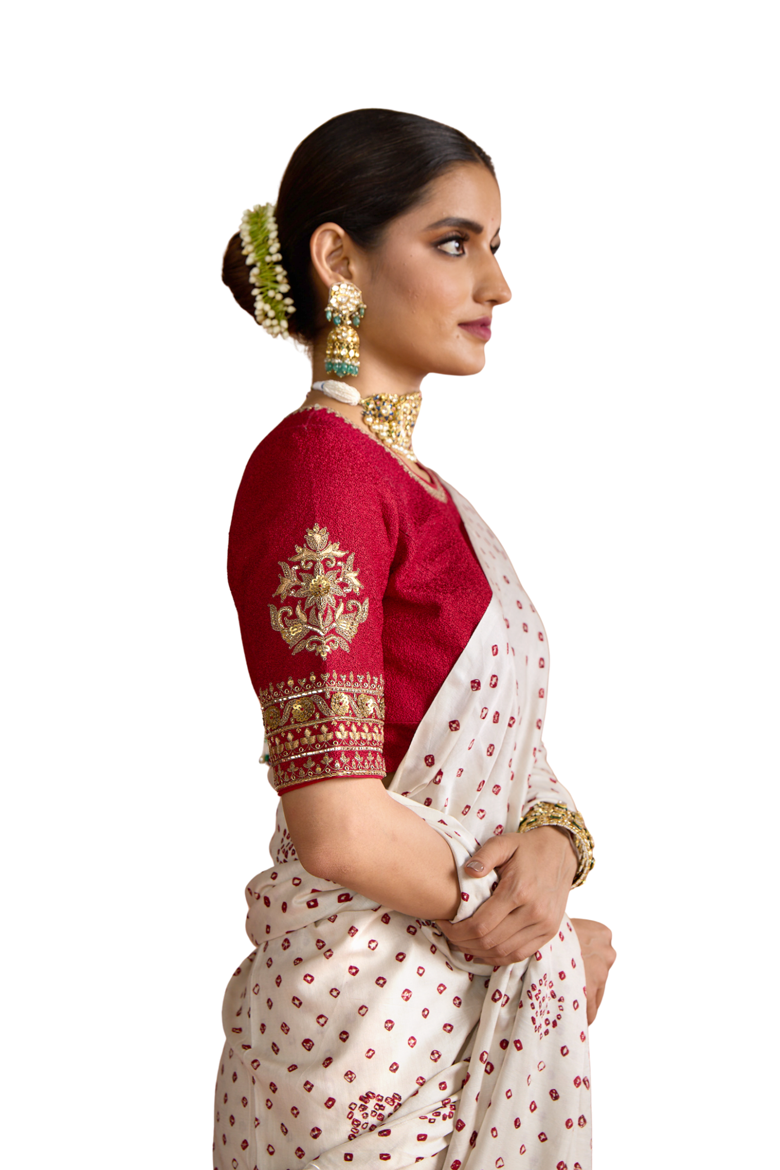 Pearl Bandhani Saree - Pearl White