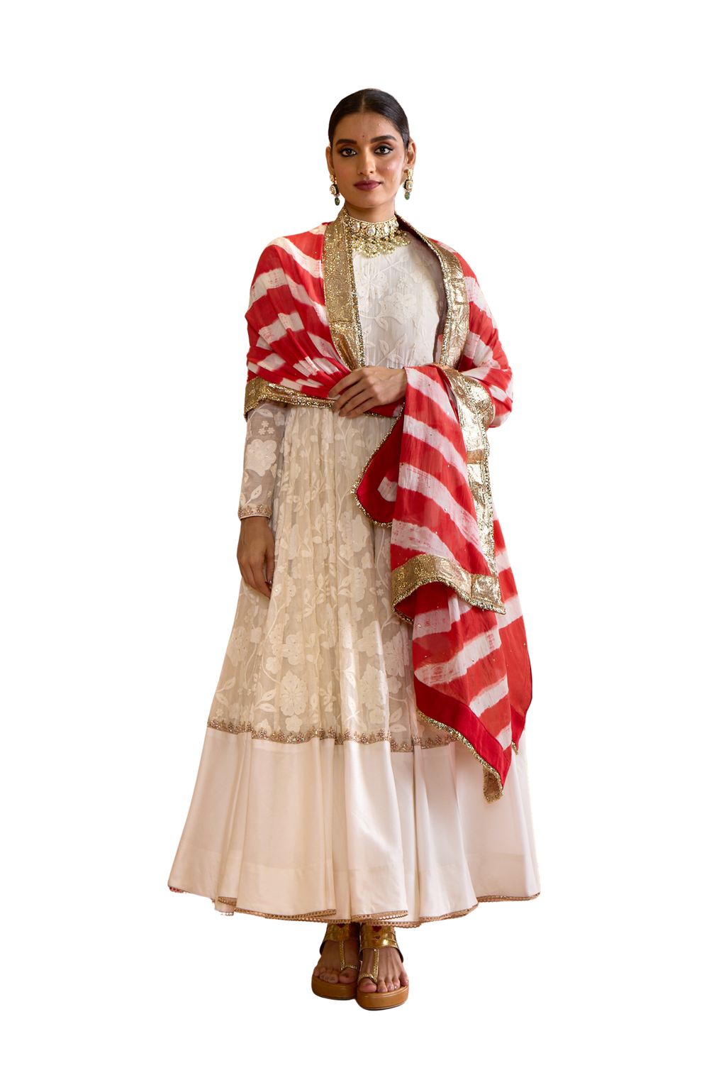 Hansini - Ivory, Red & Gold Anarkali Set