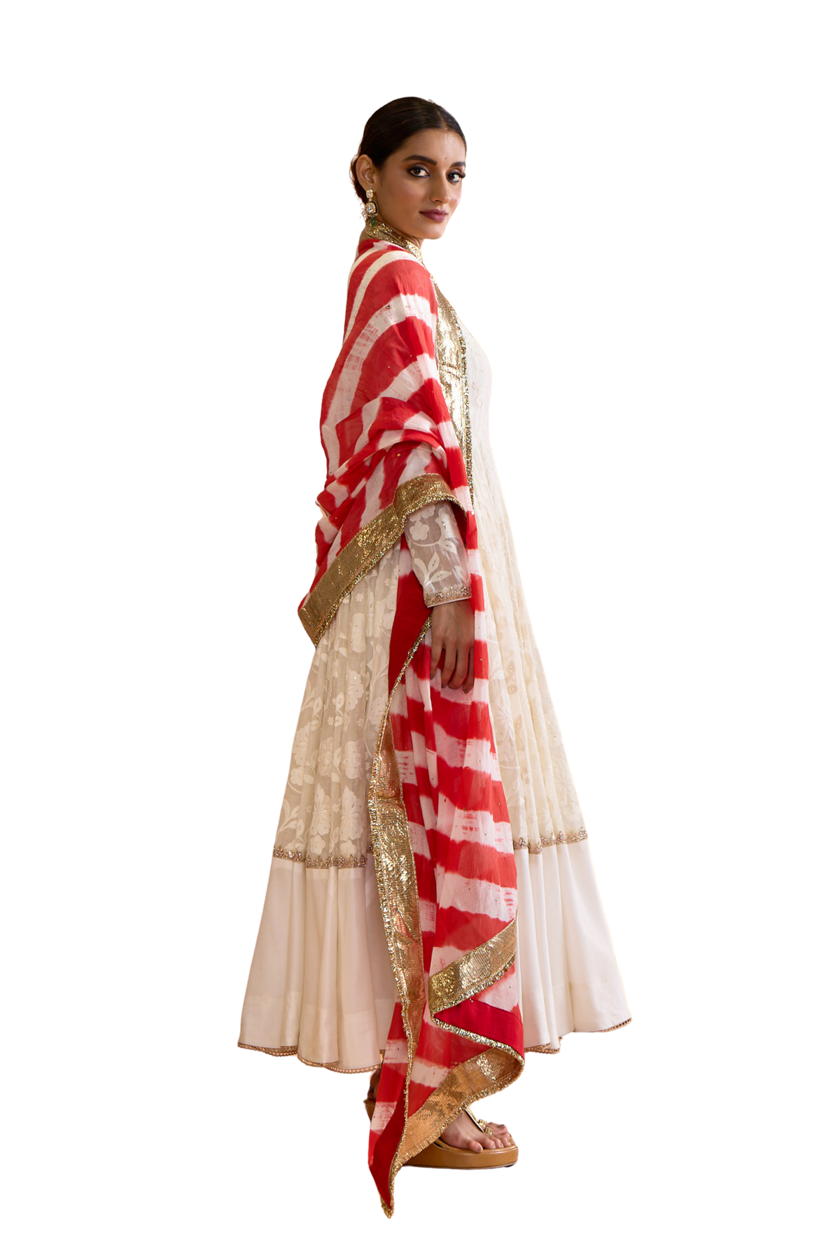 Hansini - Ivory, Red & Gold Anarkali Set