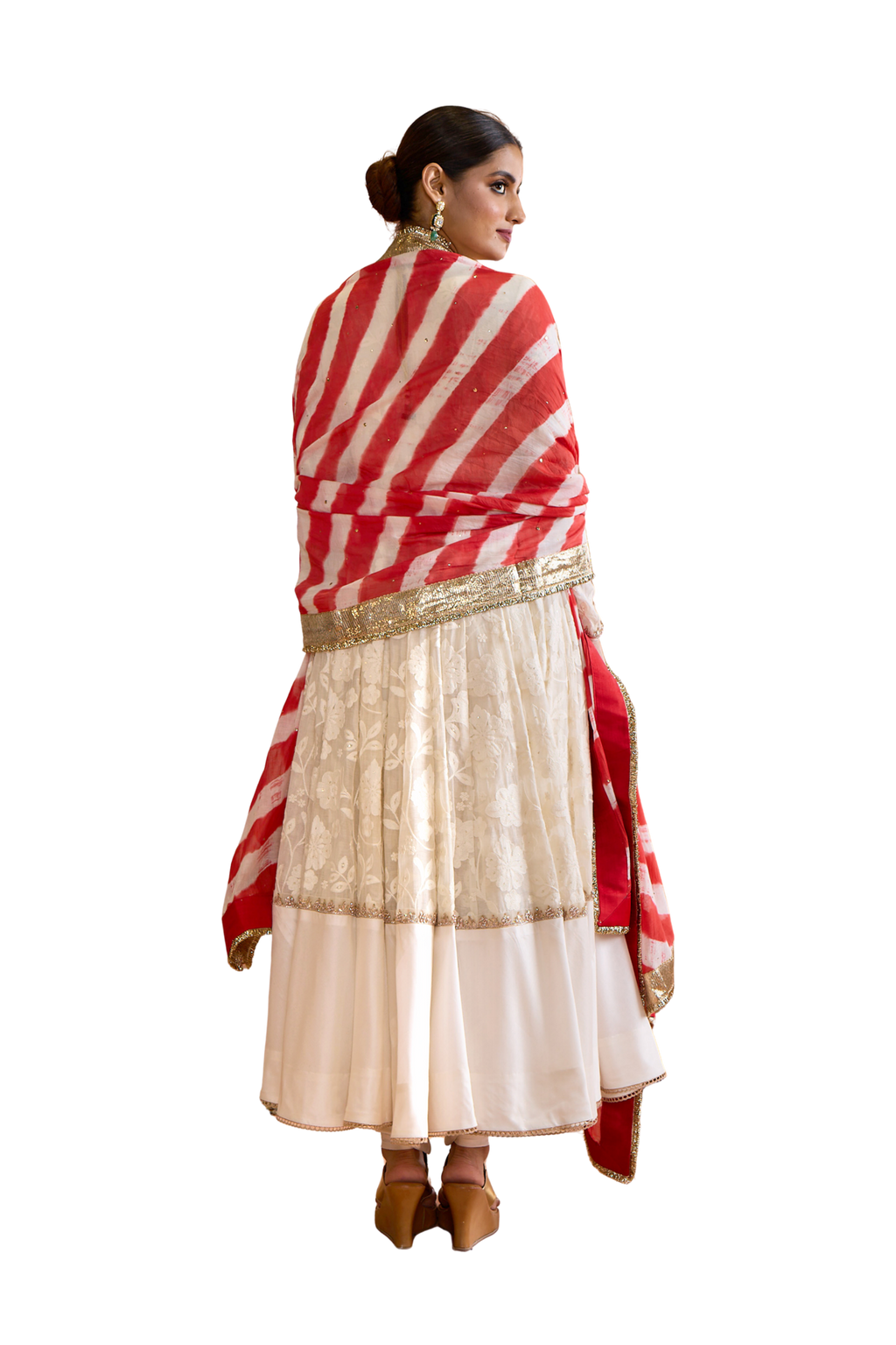 Hansini - Ivory, Red & Gold Anarkali Set
