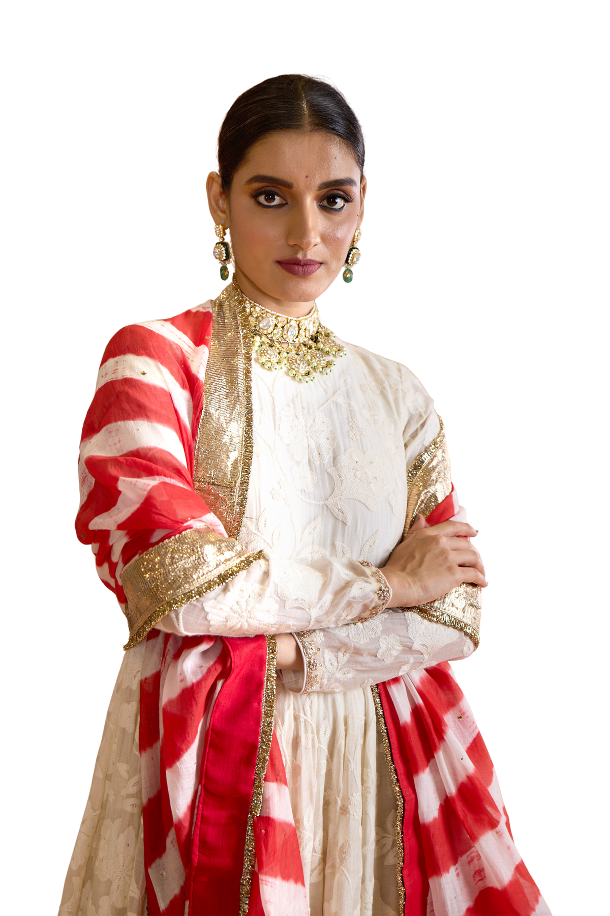 Hansini - Ivory, Red & Gold Anarkali Set