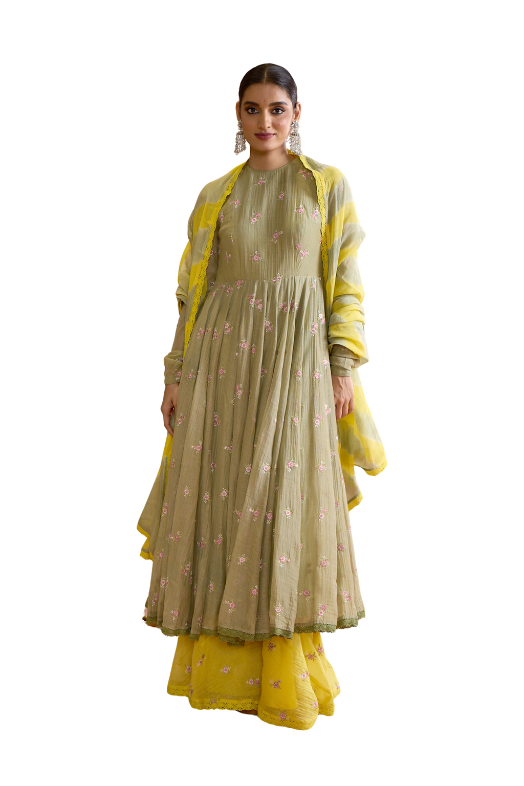 Vasant - Sage & Mustard Anarkali Set