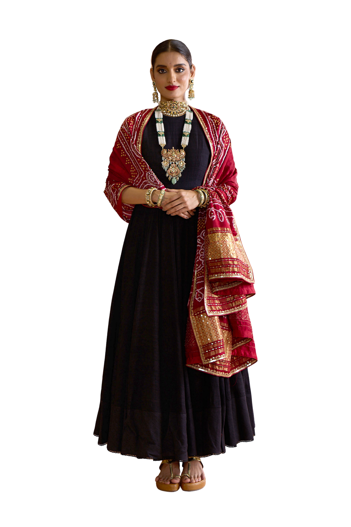 Kumudini - Black & Crimson Anarkali Set