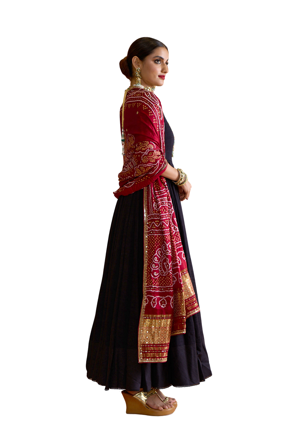 Kumudini - Black & Crimson Anarkali Set