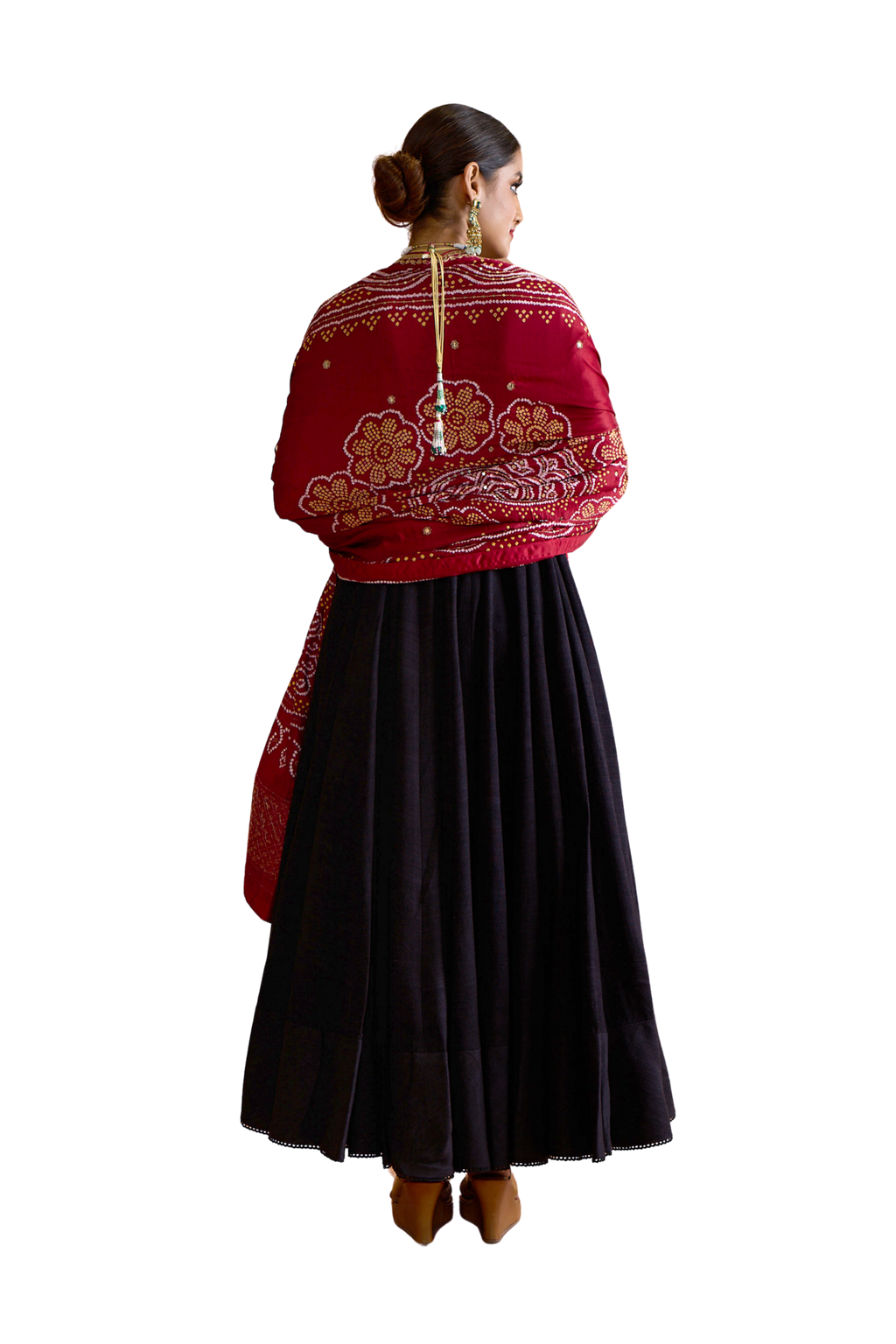 Kumudini - Black & Crimson Anarkali Set