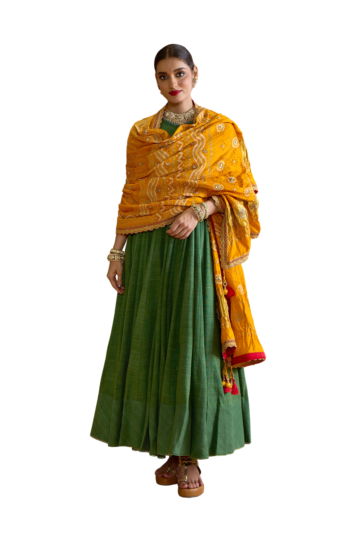 Kachi Keri - Green & Mustard Anarkali Set