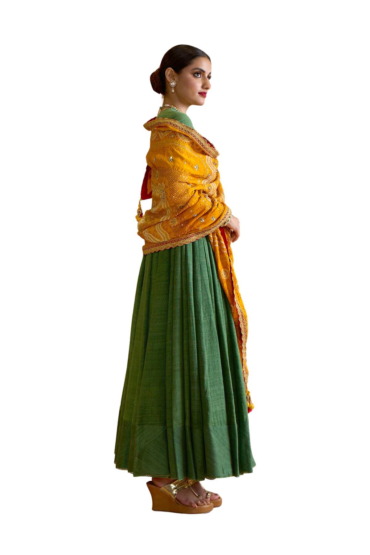 Kachi Keri - Green & Mustard Anarkali Set