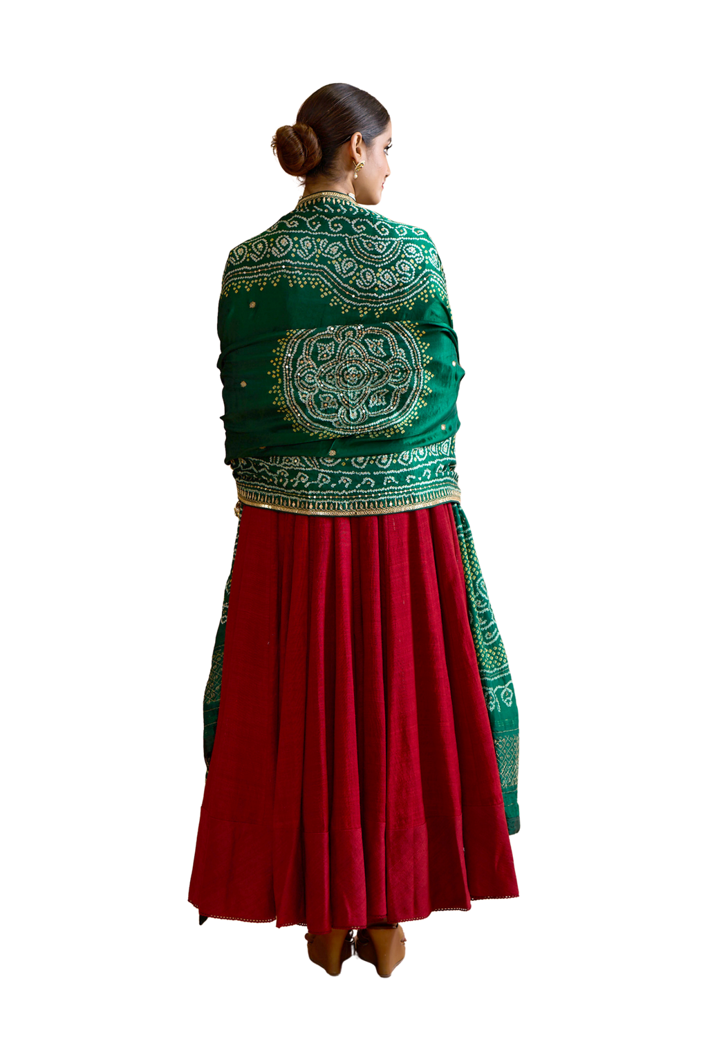Angoori - Wine Red & Green Anarkali Set